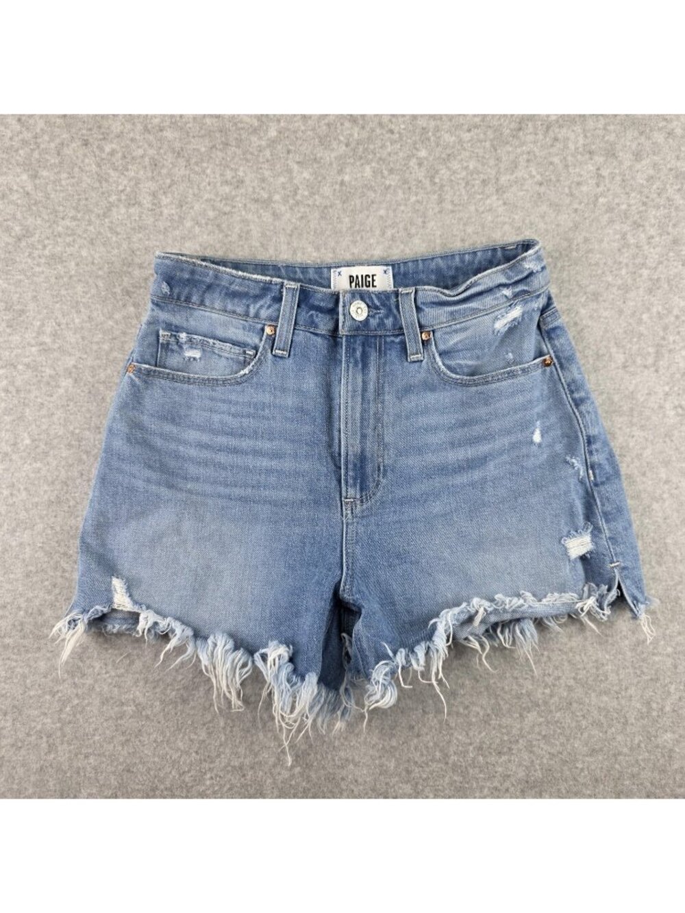 PAIGE Dami Shorts Womens 26 Blue High Rise Distressed Frayed Denim Cutoff